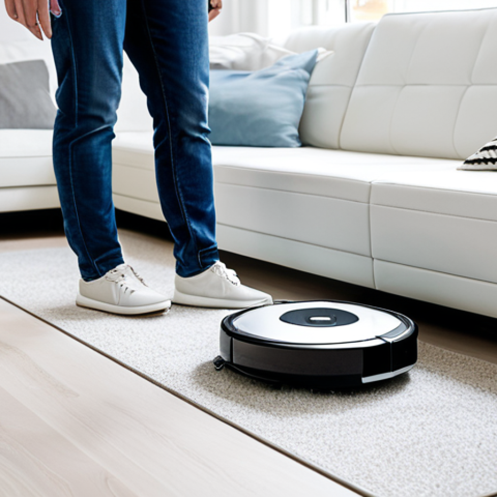 가정용 로봇의 에너지 효율성 분석 - Modern Living Room with Robot Vacuum**
"A bright, modern living room in a German apartment. A sleek...