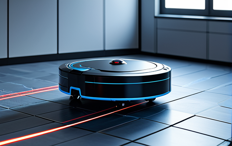 가정용 로봇의 에너지 효율성 분석 - Modern Living Room with Robot Vacuum**

"A bright, modern living room in a German apartment. A sleek...