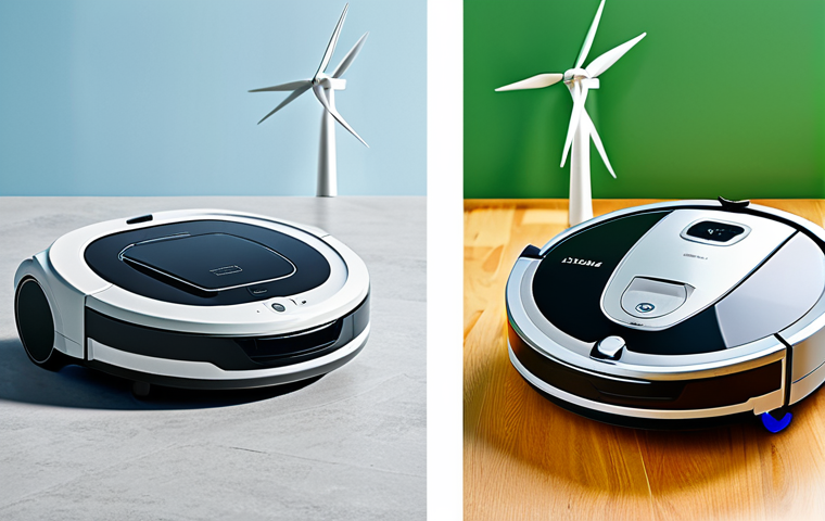 가정용 로봇의 에너지 효율성 분석 - Close-up of Laser Navigation System**

"A detailed, close-up shot of a robot vacuum's laser navigati...