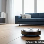 Home 20 홈 로봇의 안전한 사용을 위한 팁 - A modern, sleek robot vacuum cleaner starting its cleaning cycle on a spacious, even hardwood floor ...