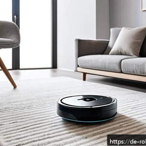 Home 17 가정에서의 로봇 활용 성공 사례 - A modern German living room with a sleek Roborock S7 robot vacuum and mop in action, navigating smoo...